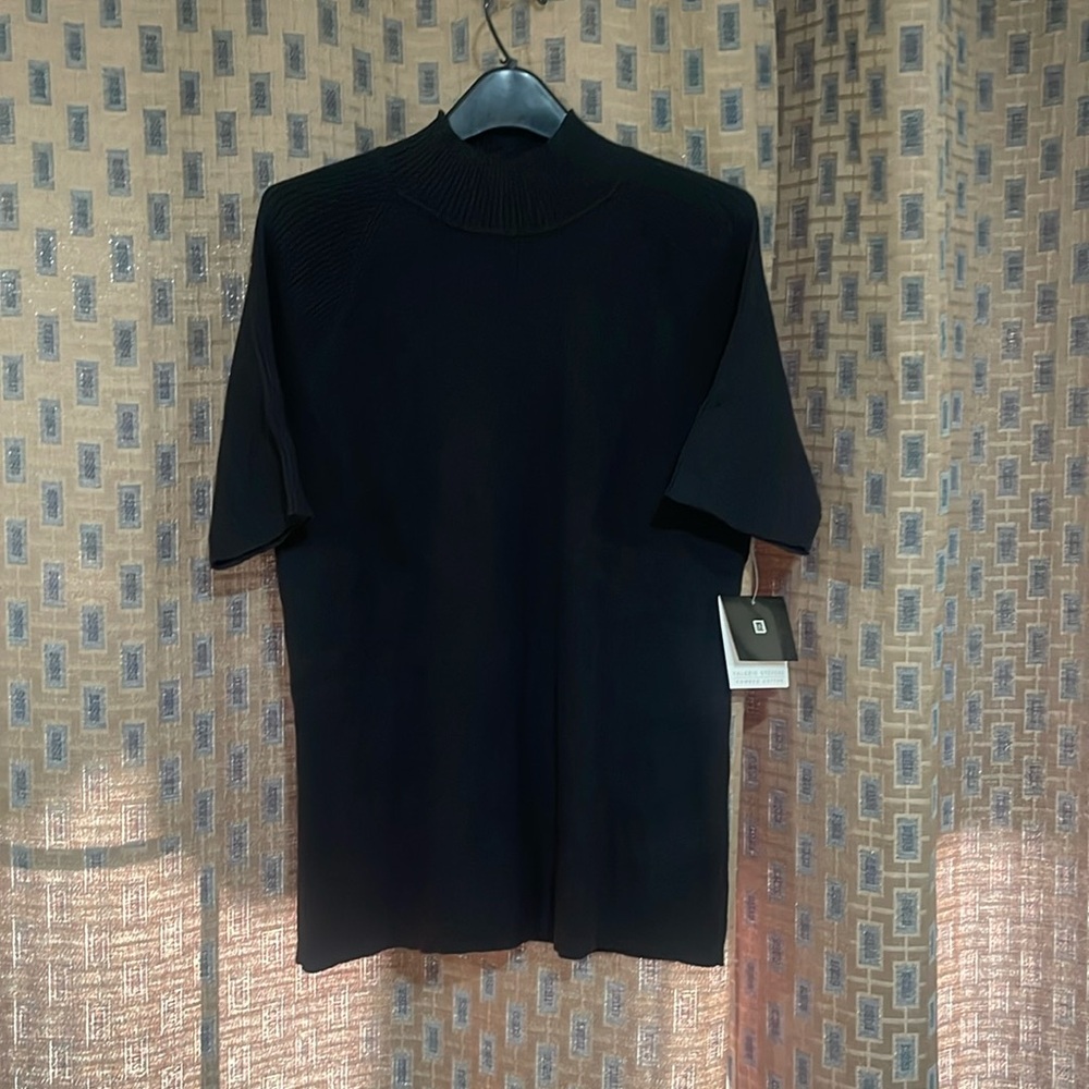 Valerie Steven’s Women’s Combed Cotton Short Sleeve Ribbed Mock Turtleneck Med
